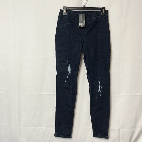 Hue studio distressed, denim, mid rise, leggings. - Picture 5 of 8